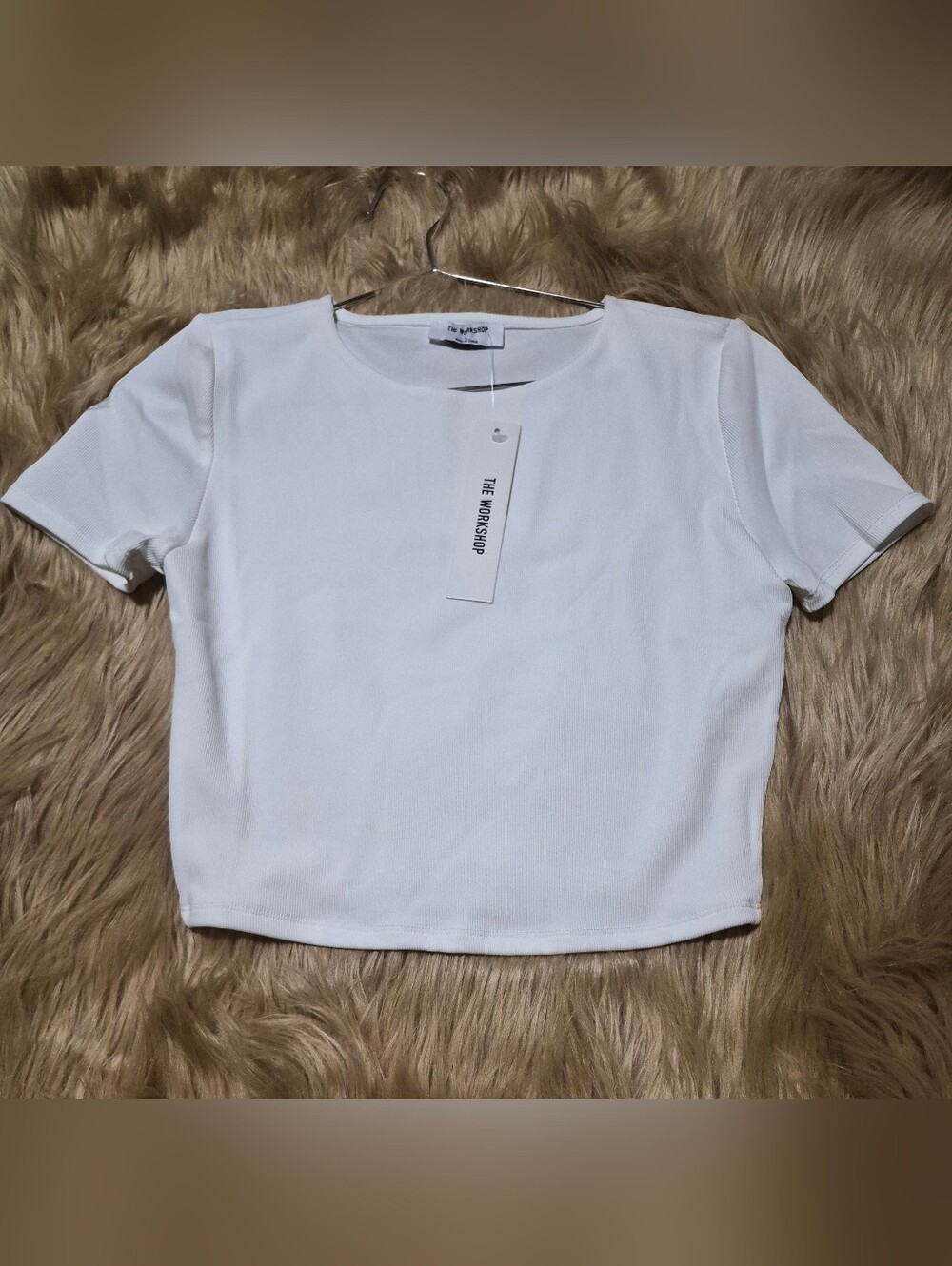 The Workshop White Short-sleeve Crop Top Ribbed Texture T-Shirt Tee JUNIORS